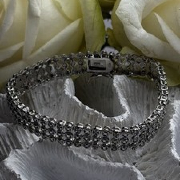Elegant Multi Row 925 Sterling Silver Tennis Clear White Topaz Stones Bracelet 7