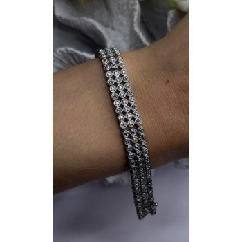 Elegant Multi Row 925 Sterling Silver Tennis Clear White Topaz Stones Bracelet 7