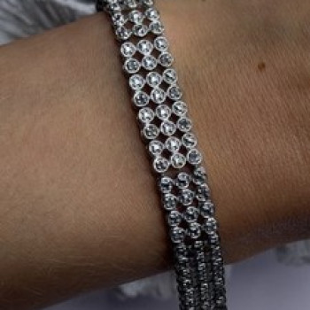 Elegant Multi Row 925 Sterling Silver Tennis Clear White Topaz Stones Bracelet 7