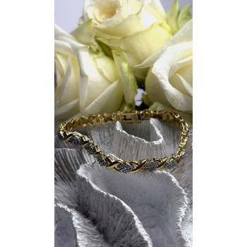 Elegant Tennis 925 Sterling Silver Gold Plated Bracelet Size 8