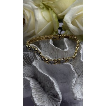 Elegant Tennis 925 Sterling Silver Gold Plated Bracelet Size 8