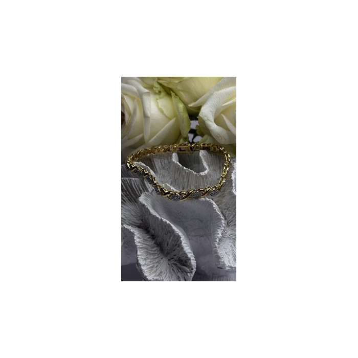 Elegant Tennis 925 Sterling Silver Gold Plated Bracelet Size 8