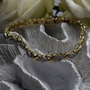 Elegant Tennis 925 Sterling Silver Gold Plated Bracelet Size 8