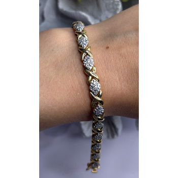 Elegant Tennis 925 Sterling Silver Gold Plated Bracelet Size 8