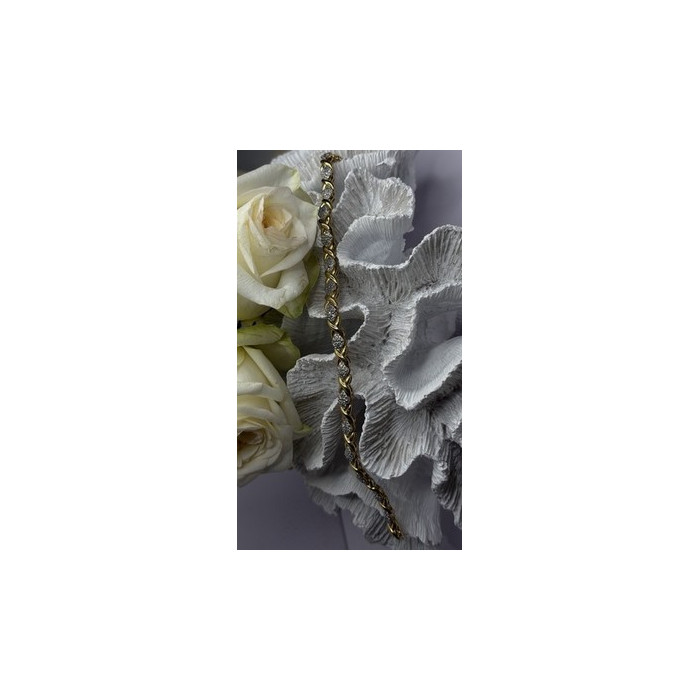 Elegant Tennis 925 Sterling Silver Gold Plated Bracelet Size 8