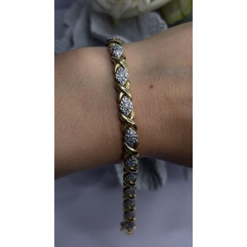 Elegant Tennis 925 Sterling Silver Gold Plated Bracelet Size 8