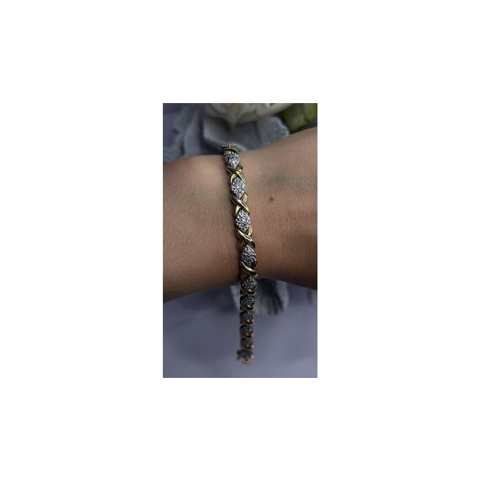Elegant Tennis 925 Sterling Silver Gold Plated Bracelet Size 8