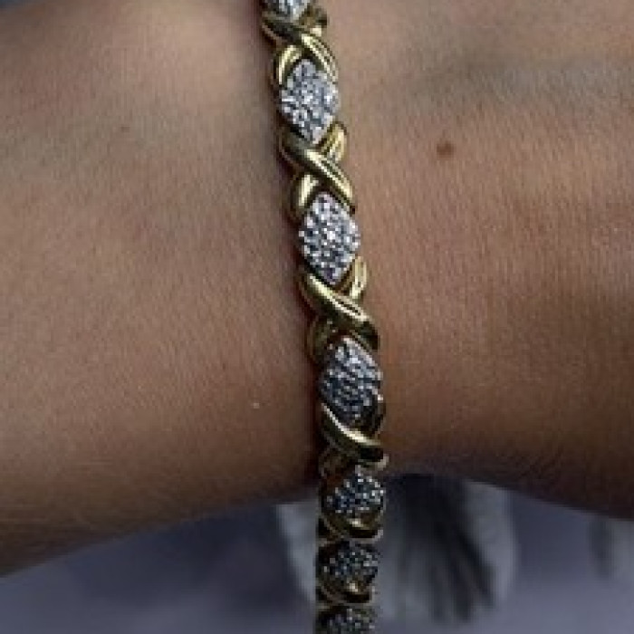 Elegant Tennis 925 Sterling Silver Gold Plated Bracelet Size 8