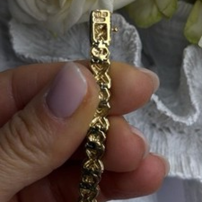 Elegant Tennis 925 Sterling Silver Gold Plated Bracelet Size 8