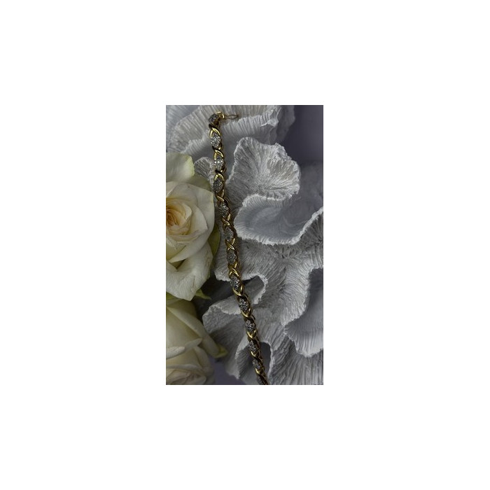 Elegant Tennis 925 Sterling Silver Gold Plated Bracelet Size 8