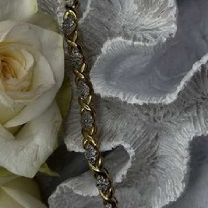 Elegant Tennis 925 Sterling Silver Gold Plated Bracelet Size 8