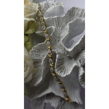 Elegant Tennis 925 Sterling Silver Gold Plated Bracelet Size 8
