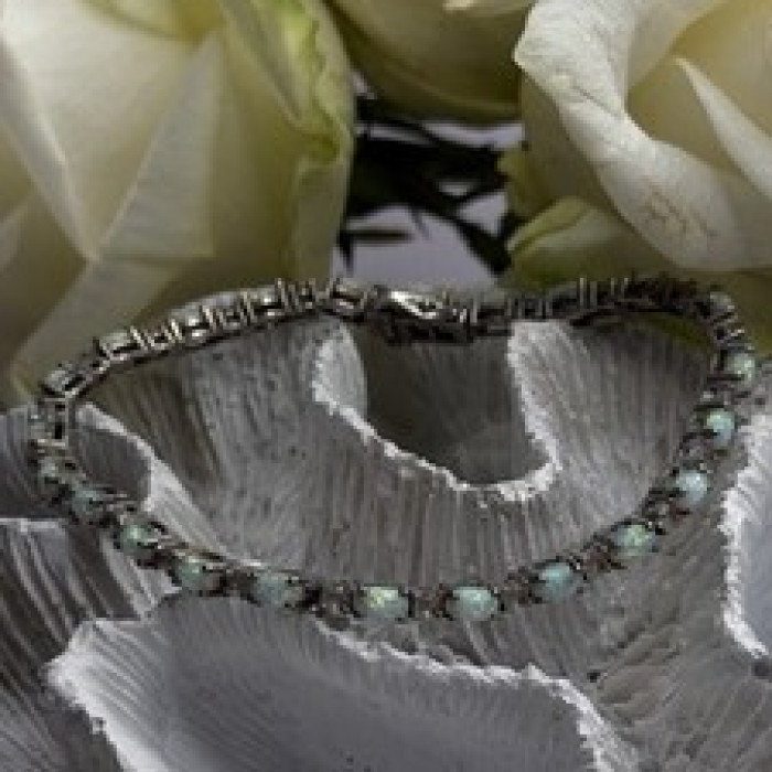 Tennis 925 Sterling Silver Fire Opal & Beryl Link Bracelet Size 7.5