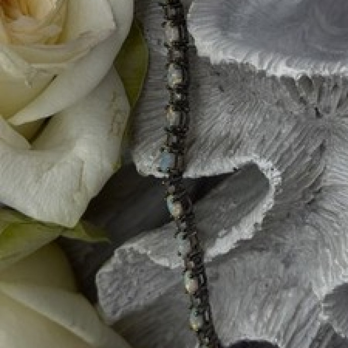 Tennis 925 Sterling Silver Fire Opal & Beryl Link Bracelet Size 7.5