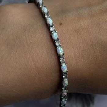 Tennis 925 Sterling Silver Fire Opal & Beryl Link Bracelet Size 7.5