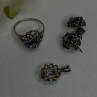 925 Sterling Silver Amethyst Set Floral Filigree Ring Pendant & Earrings