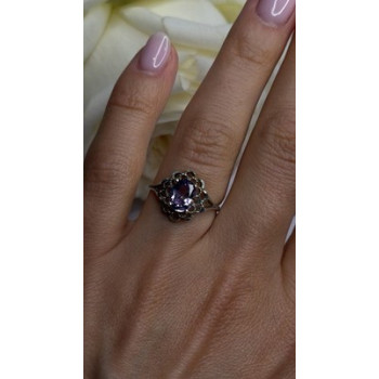 925 Sterling Silver Amethyst Set Floral Filigree Ring Pendant & Earrings