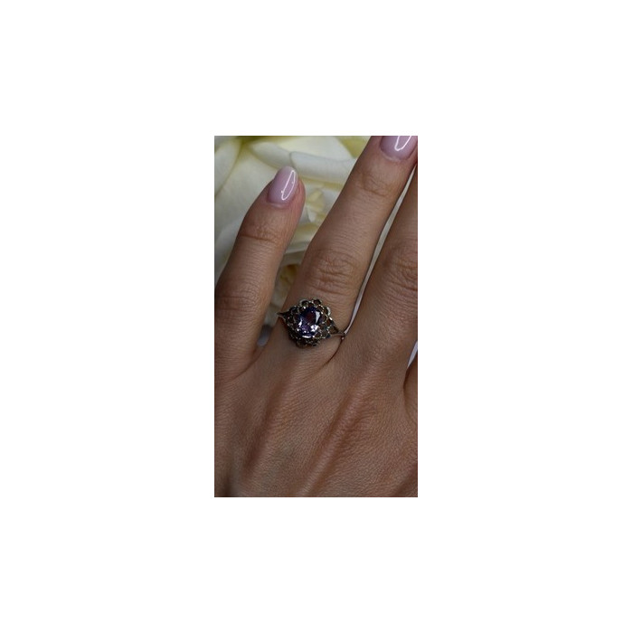 925 Sterling Silver Amethyst Set Floral Filigree Ring Pendant & Earrings
