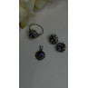 925 Sterling Silver Amethyst Set Floral Filigree Ring Pendant & Earrings