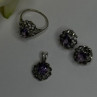 925 Sterling Silver Amethyst Set Floral Filigree Ring Pendant & Earrings