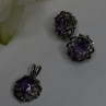 925 Sterling Silver Amethyst Set Floral Filigree Ring Pendant & Earrings