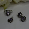 925 Sterling Silver Amethyst Set Floral Filigree Ring Pendant & Earrings