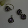 925 Sterling Silver Amethyst Set Floral Filigree Ring Pendant & Earrings