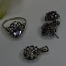 925 Sterling Silver Amethyst Set Floral Filigree Ring Pendant & Earrings