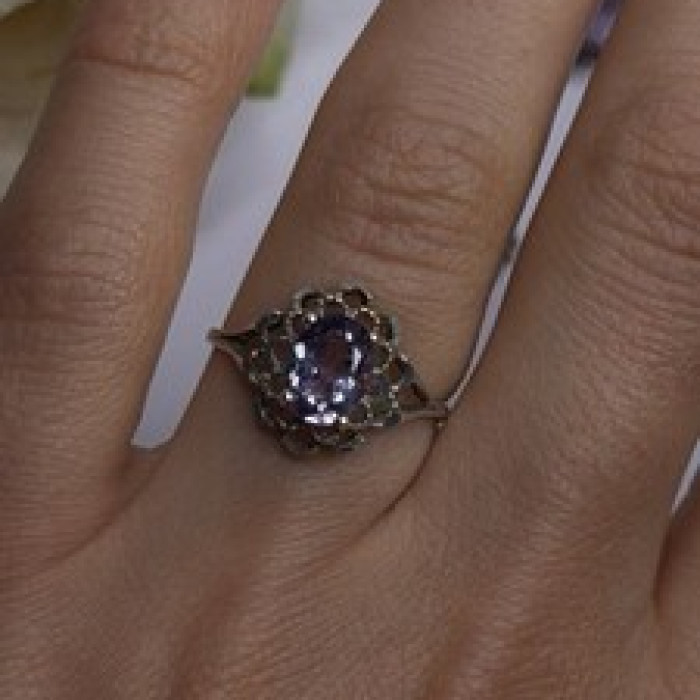 925 Sterling Silver Amethyst Set Floral Filigree Ring Pendant & Earrings