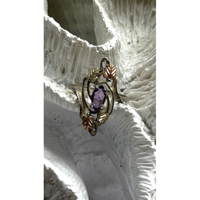 Vintage Grapevine Leaf Design 925 Sterling Silver Amethyst Ring Size 8