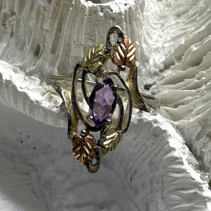 Vintage Grapevine Leaf Design 925 Sterling Silver Amethyst Ring Size 8
