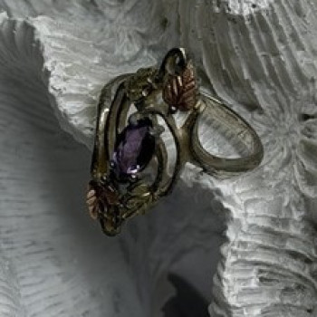 Vintage Grapevine Leaf Design 925 Sterling Silver Amethyst Ring Size 8
