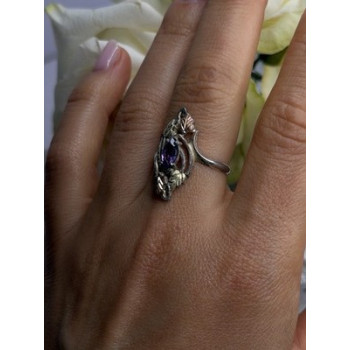 Vintage Grapevine Leaf Design 925 Sterling Silver Amethyst Ring Size 8