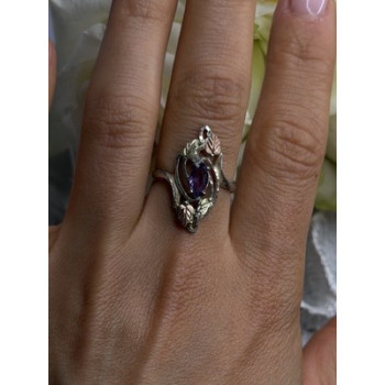 Vintage Grapevine Leaf Design 925 Sterling Silver Amethyst Ring Size 8