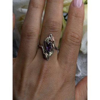 Vintage Grapevine Leaf Design 925 Sterling Silver Amethyst Ring Size 8