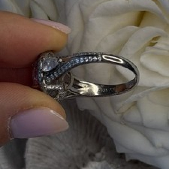 Romantic 925 Sterling Silver Pink Heart Topaz Ring Size 9