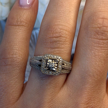 Vintage Princess Cut 925 Sterling Silver Diamonds Ring Size 7
