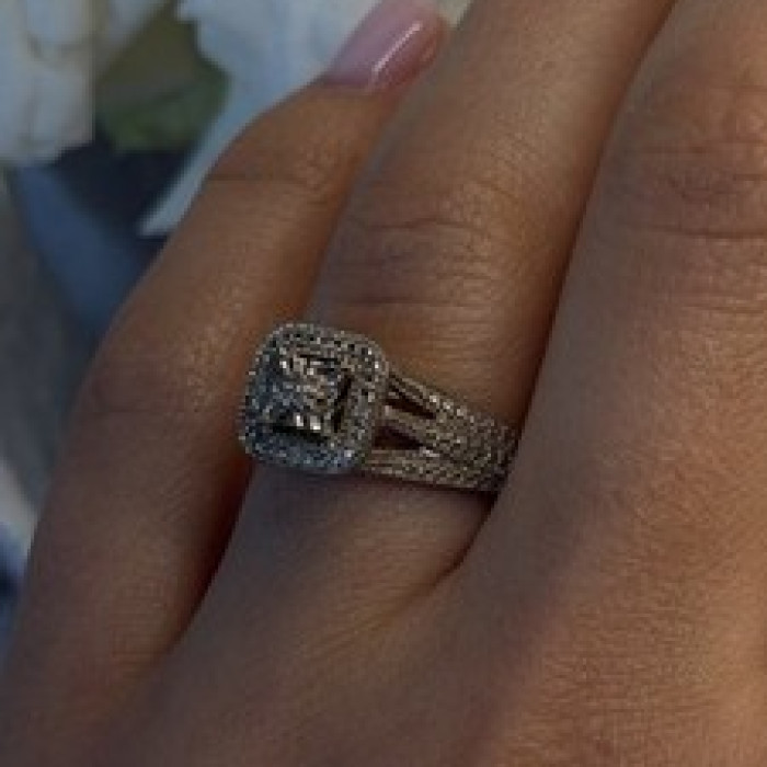 Vintage Princess Cut 925 Sterling Silver Diamonds Ring Size 7
