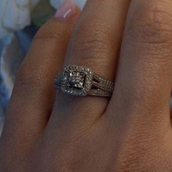 Vintage Princess Cut 925 Sterling Silver Diamonds Ring Size 7