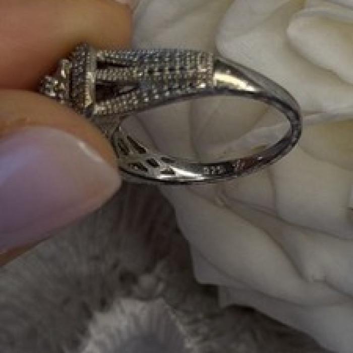 Vintage Princess Cut 925 Sterling Silver Diamonds Ring Size 7