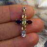Multi Gemstone 925 Sterling Silver Gold Plated Cross Pendant