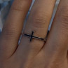 Modern Christian 925 Sterling Silver Cross Black Enamel Ring Size 8