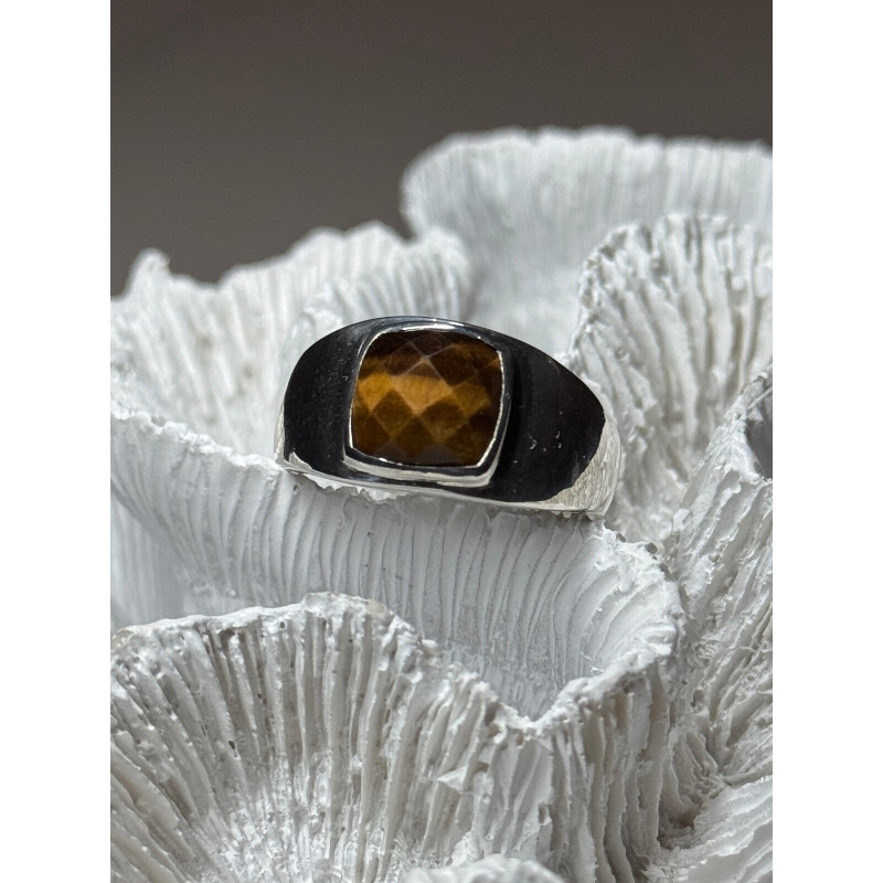 925 Sterling Silver Amber Men's Ring Size 8