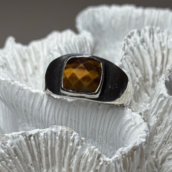 925 Sterling Silver Amber Men'S Ring Size 8