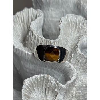 925 Sterling Silver Amber Men's Ring Size 8