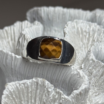 925 Sterling Silver Amber Men'S Ring Size 8