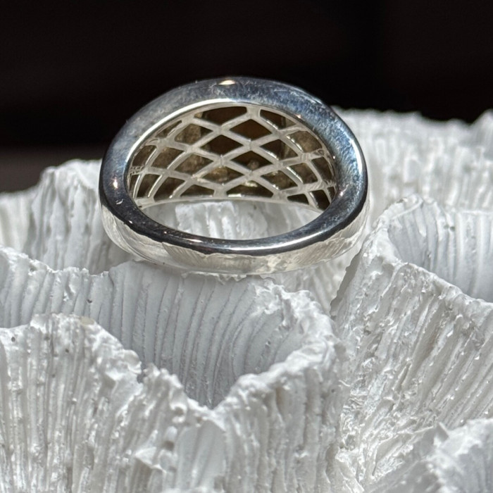 925 Sterling Silver Amber Men'S Ring Size 8