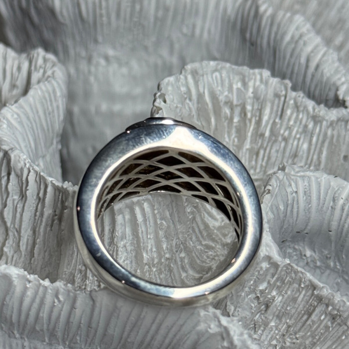 925 Sterling Silver Amber Men'S Ring Size 8