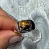 925 Sterling Silver Amber Men'S Ring Size 8