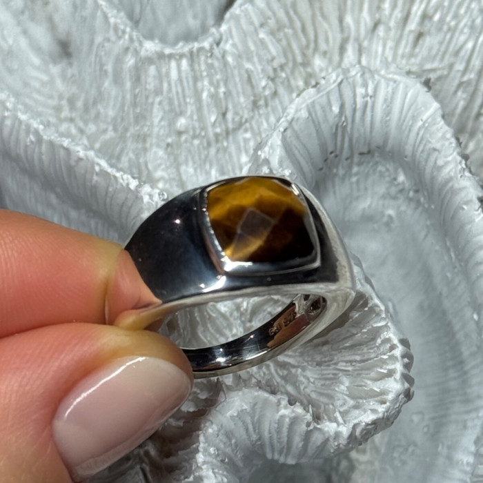 925 Sterling Silver Amber Men'S Ring Size 8